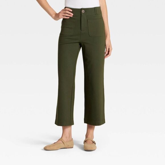 A New Day Pants - A New Day - Women's High-Rise Cropped Pants - A New Day Olive Olive